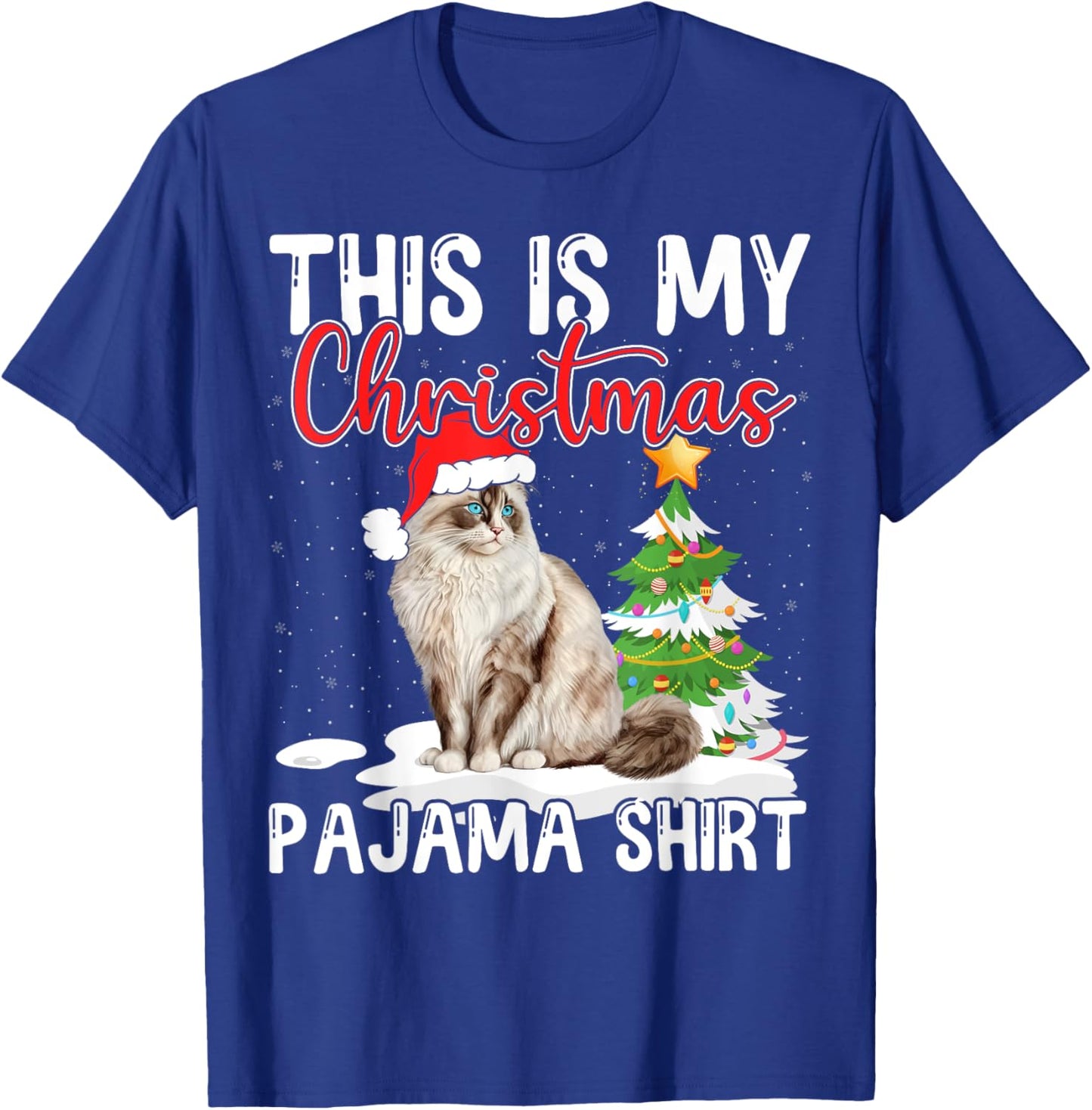 Ragdoll Cat Christmas Pajama Shirt Cute Holiday Funny Design Men Women Kids T-Shirt - T-Shirt | Royal