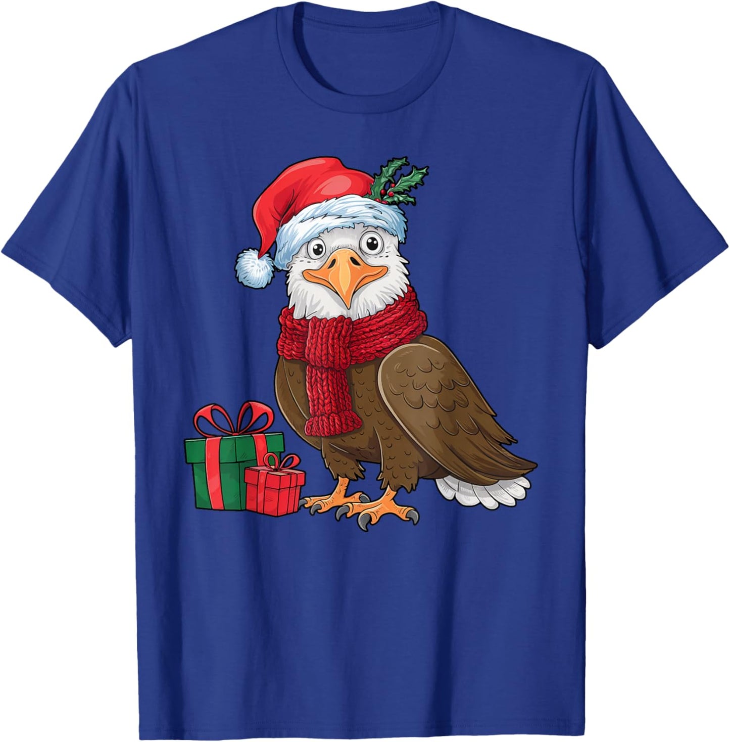 Funny Christmas Eagle Patriotic Bald Eagle With Santa Hat T-Shirt - T-Shirt | Royal