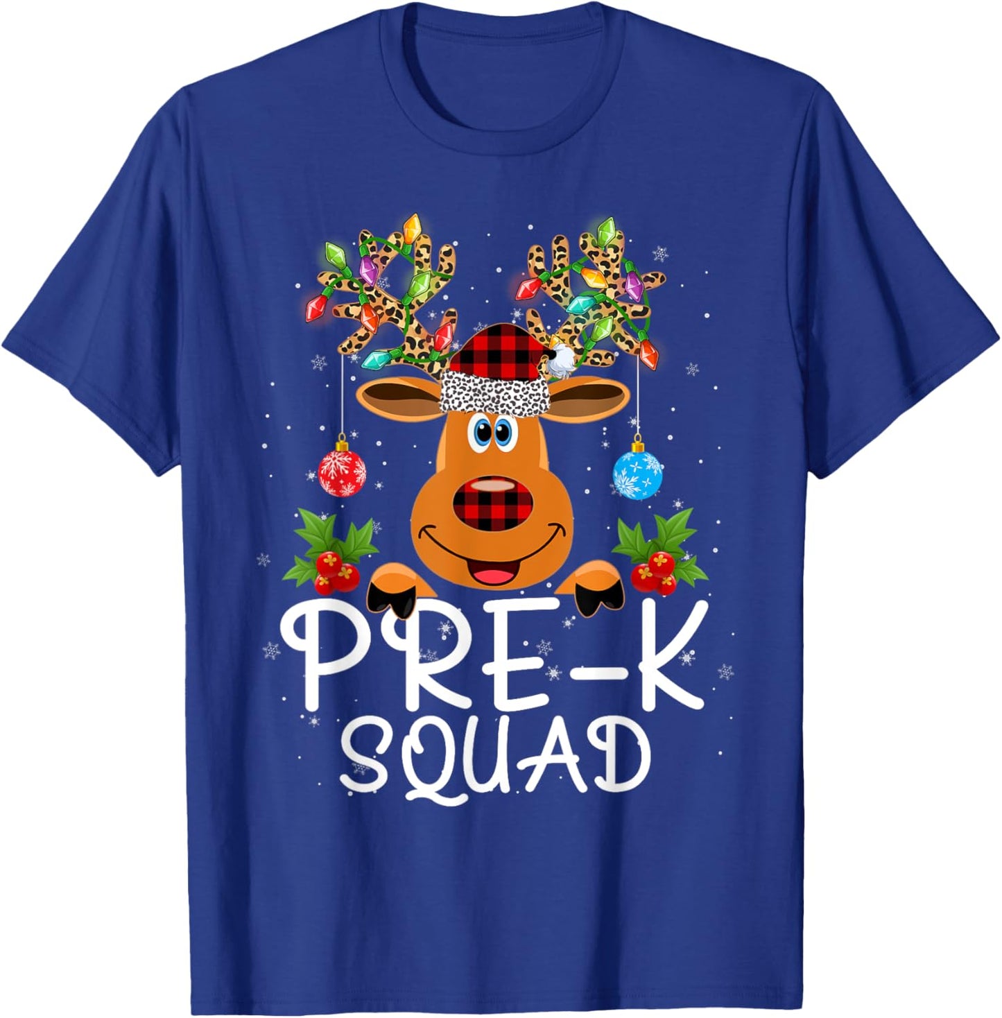 Pre-Kindergarten Squad Teacher Student Reindeer Christmas T-Shirt - T-Shirt | Royal