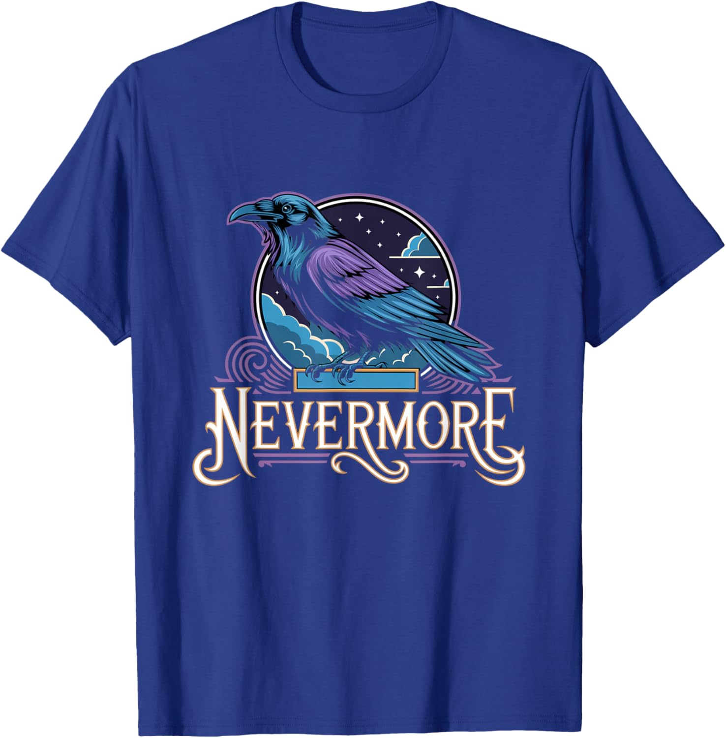 Nevermore Gothic Raven Literary Quote Design T-Shirt - T-Shirt | Royal
