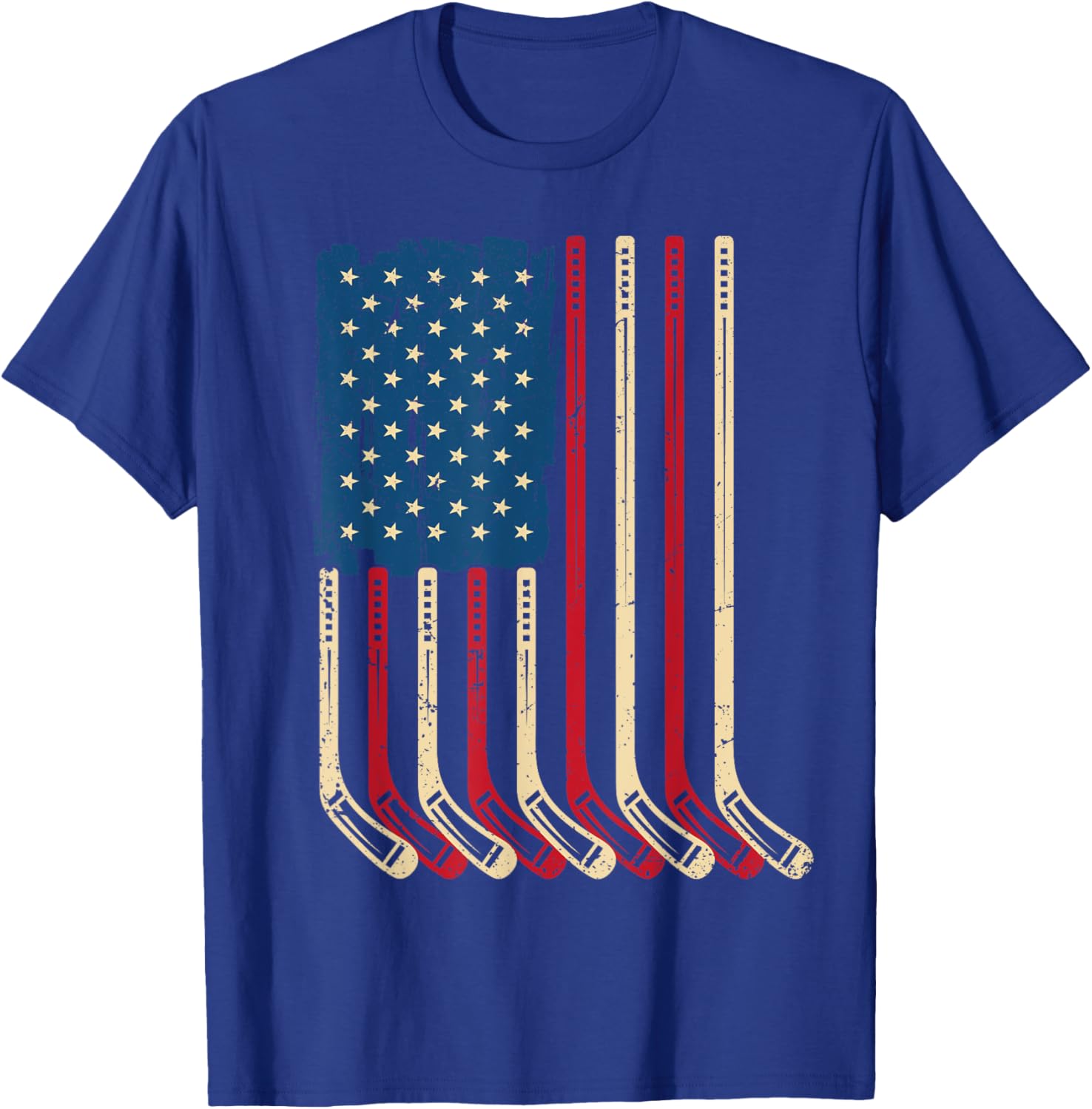 USA Flag Hockey Sticks Patriotic Youth Ice Hockey Player T-Shirt - T-Shirt | Royal