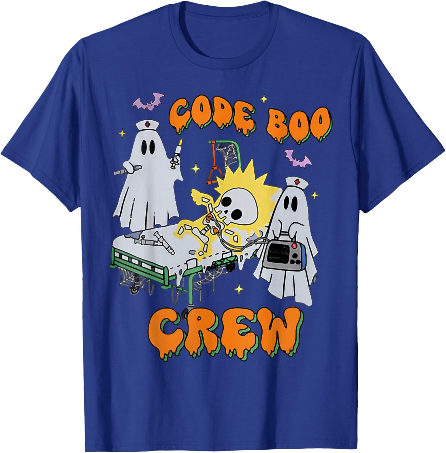 Code Boo Crew, Funny Ghost Nurse Halloween, Ghost ER Nurse T-Shirt - T-Shirt | Royal