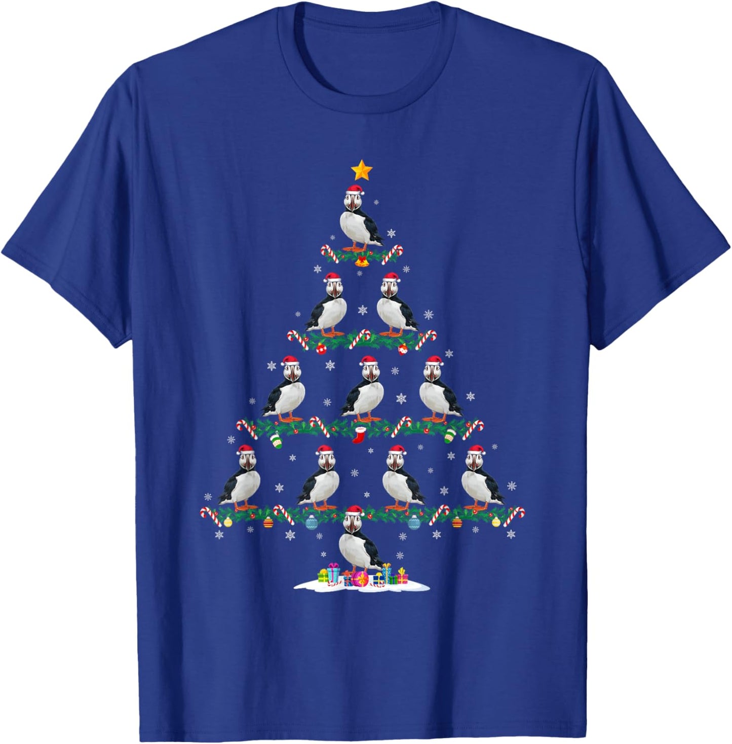 Puffin Christmas Tree Pajama Men Women Kids Ugly Xmas T-Shirt - T-Shirt | Royal