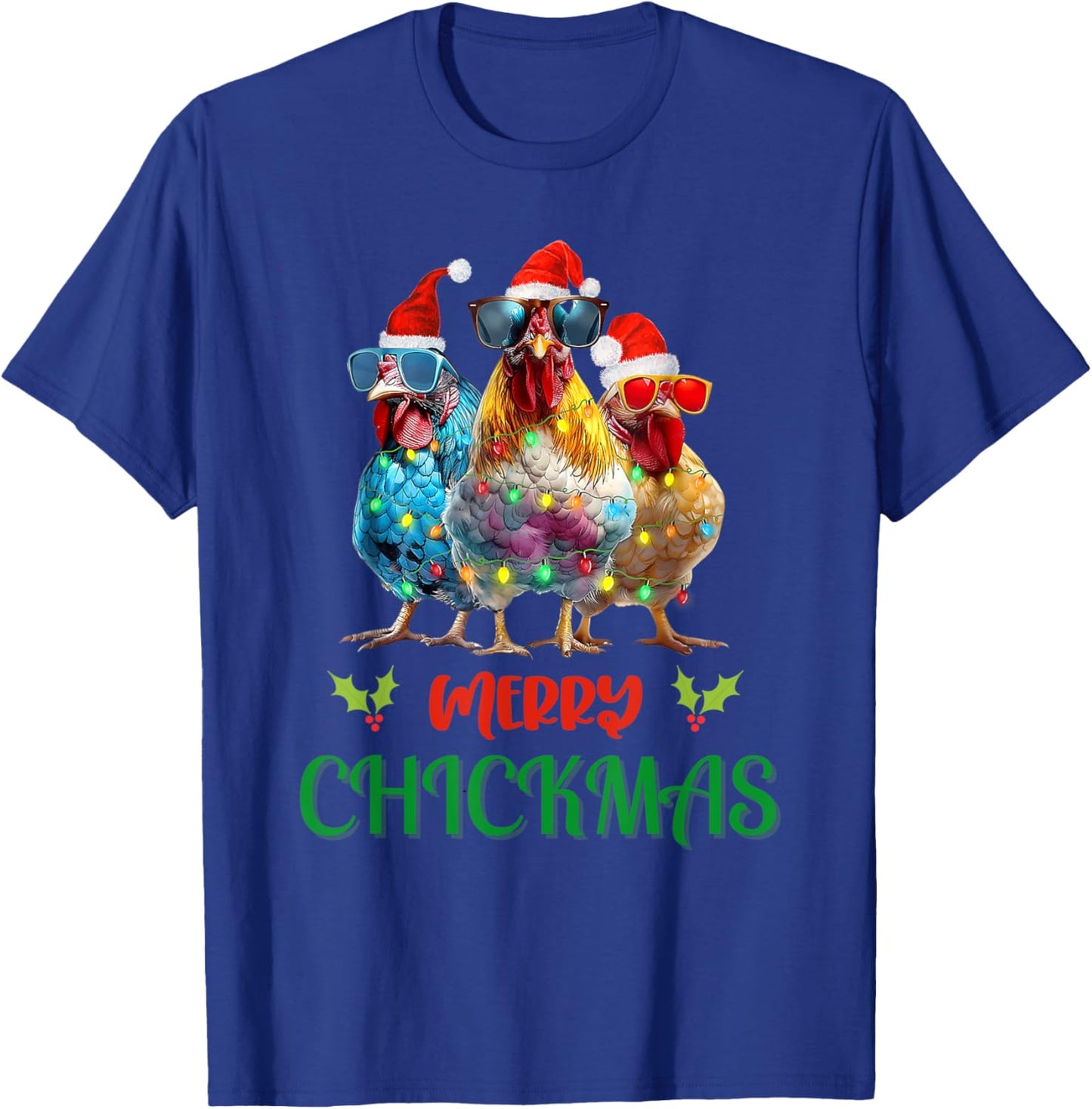Merry Chickmas Ornament Lights Chicken Farmer Christmas T-Shirt - T-Shirt | Royal