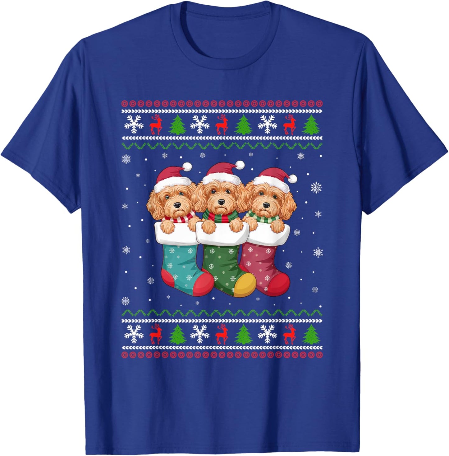Ugly Xmas Sweater Cockapoo Dog In Christmas Socks T-Shirt - T-Shirt | Royal
