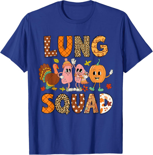 Lung Squad Turkey Pumpkin Respiratory Therapist Thanksgiving T-Shirt - T-Shirt | Royal