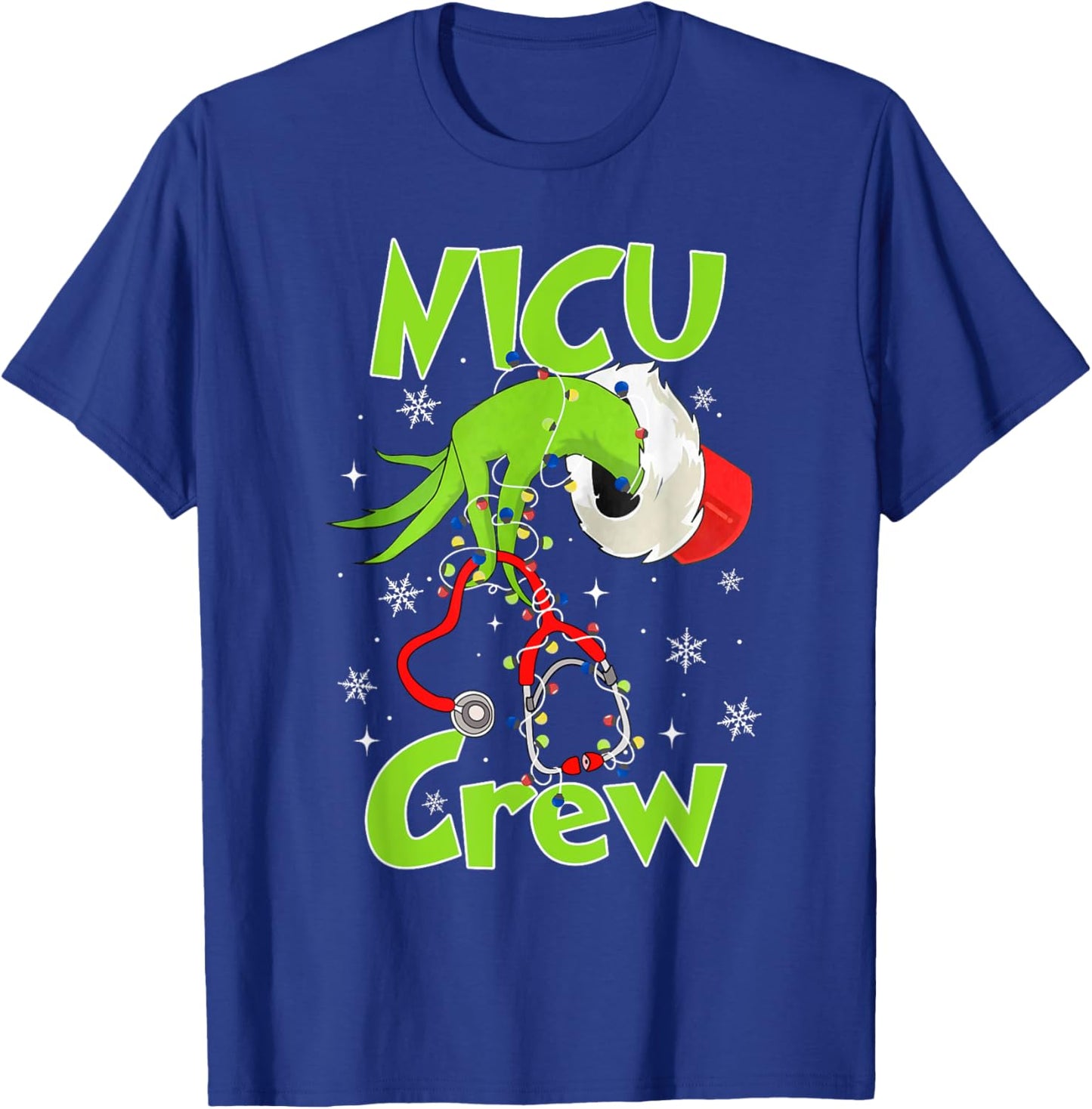 Nurse Christmas Stethoscope NICU Crew Xmas Lights Pajamas T-Shirt - T-Shirt | Royal