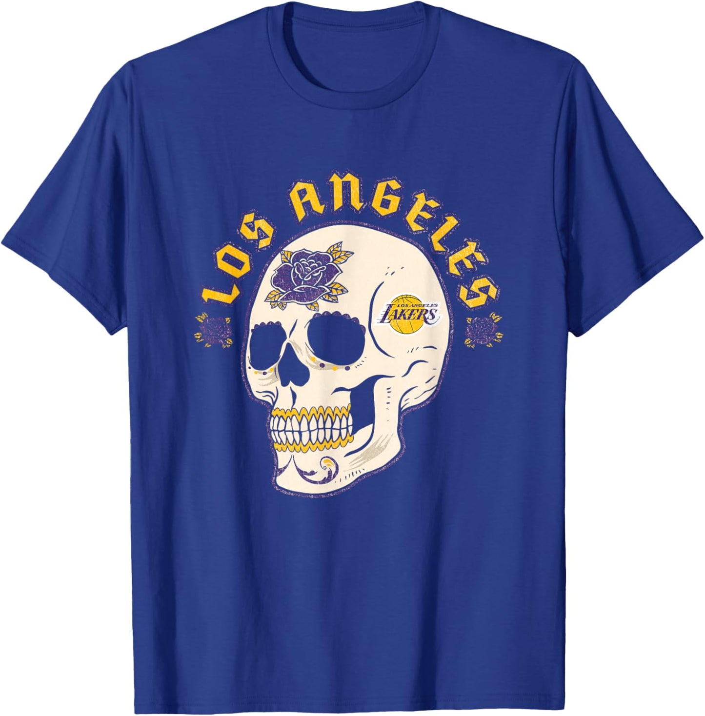 NBA Los Angeles Lakers Halloween Floral Skull T-Shirt - T-Shirt | Royal