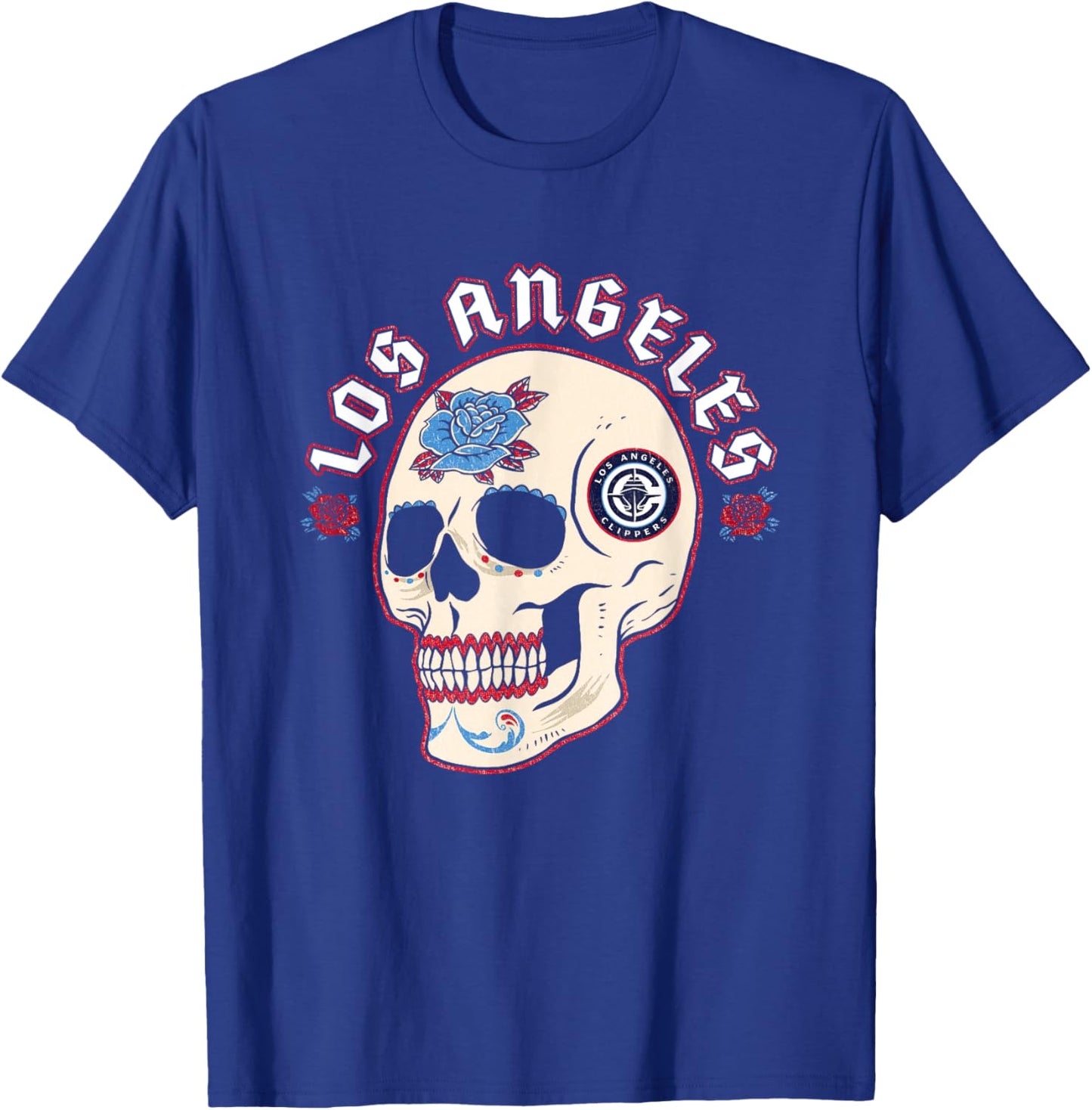 NBA Los Angeles Clippers Halloween Floral Skull T-Shirt - T-Shirt | Royal