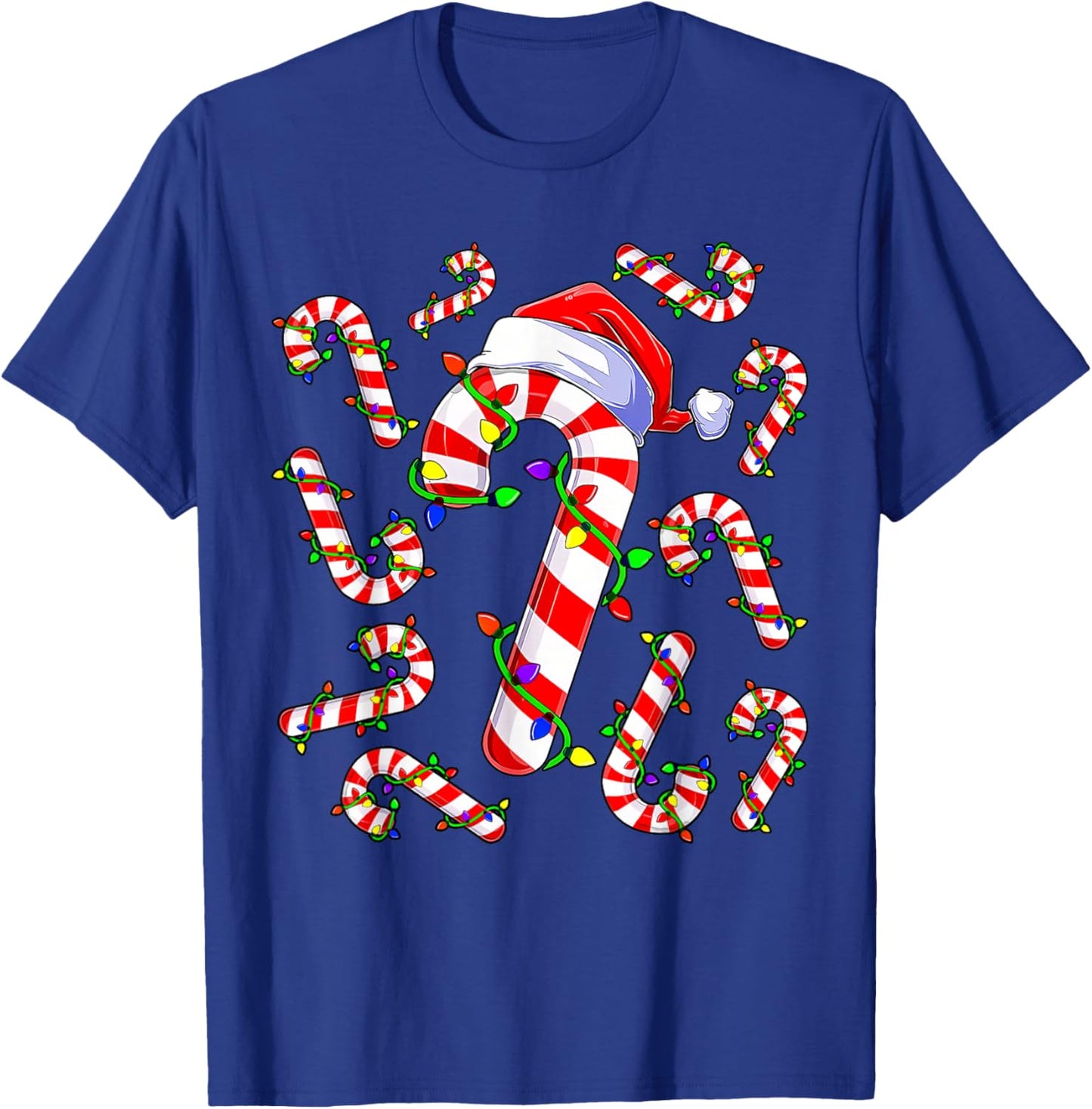 Red and White Christmas Candy Cane Santa Lights Christmas T-Shirt - T-Shirt | Royal