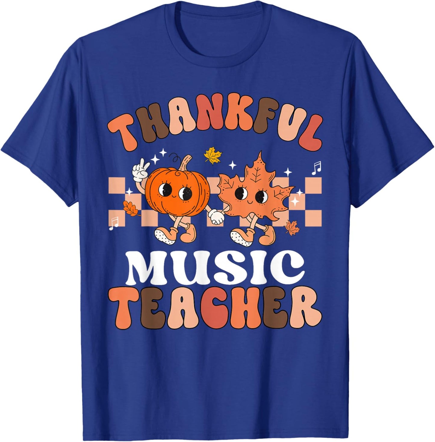 Retro Thankful Music Teacher Pumpkin Fall Thanksgiving T-Shirt - T-Shirt | Royal