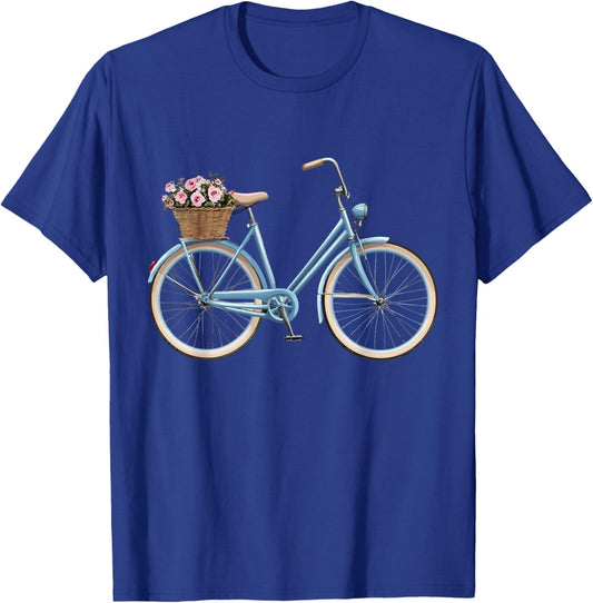 Bicycle with Basket of Flowers, Cyclist T-Shirt - T-Shirt | Royal