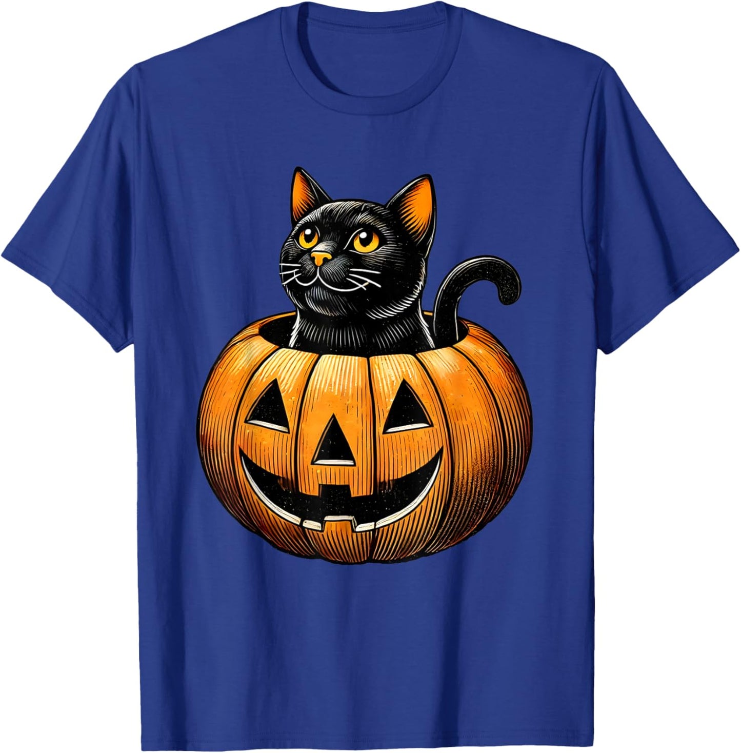 Retro Black Cat in Pumpkin Fun Halloween Costume Men Women Kids T-Shirt - T-Shirt | Royal