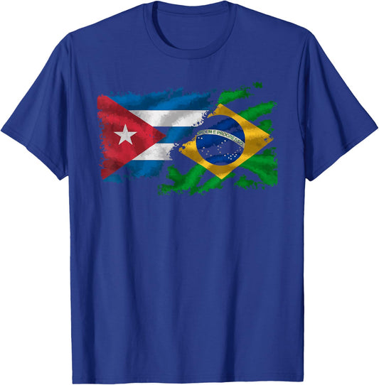 Half Cuban Half Brazilian Cuba Flag Country Brazil T-Shirt - T-Shirt | Royal