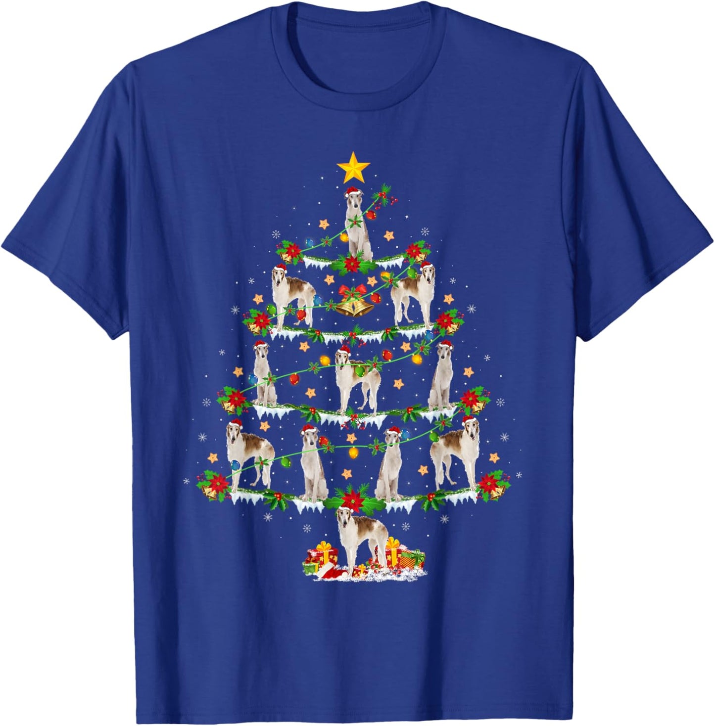 Borzoi Dog Xmas Lights Santa Borzoi Christmas Tree Women Kids T-Shirt - T-Shirt | Royal