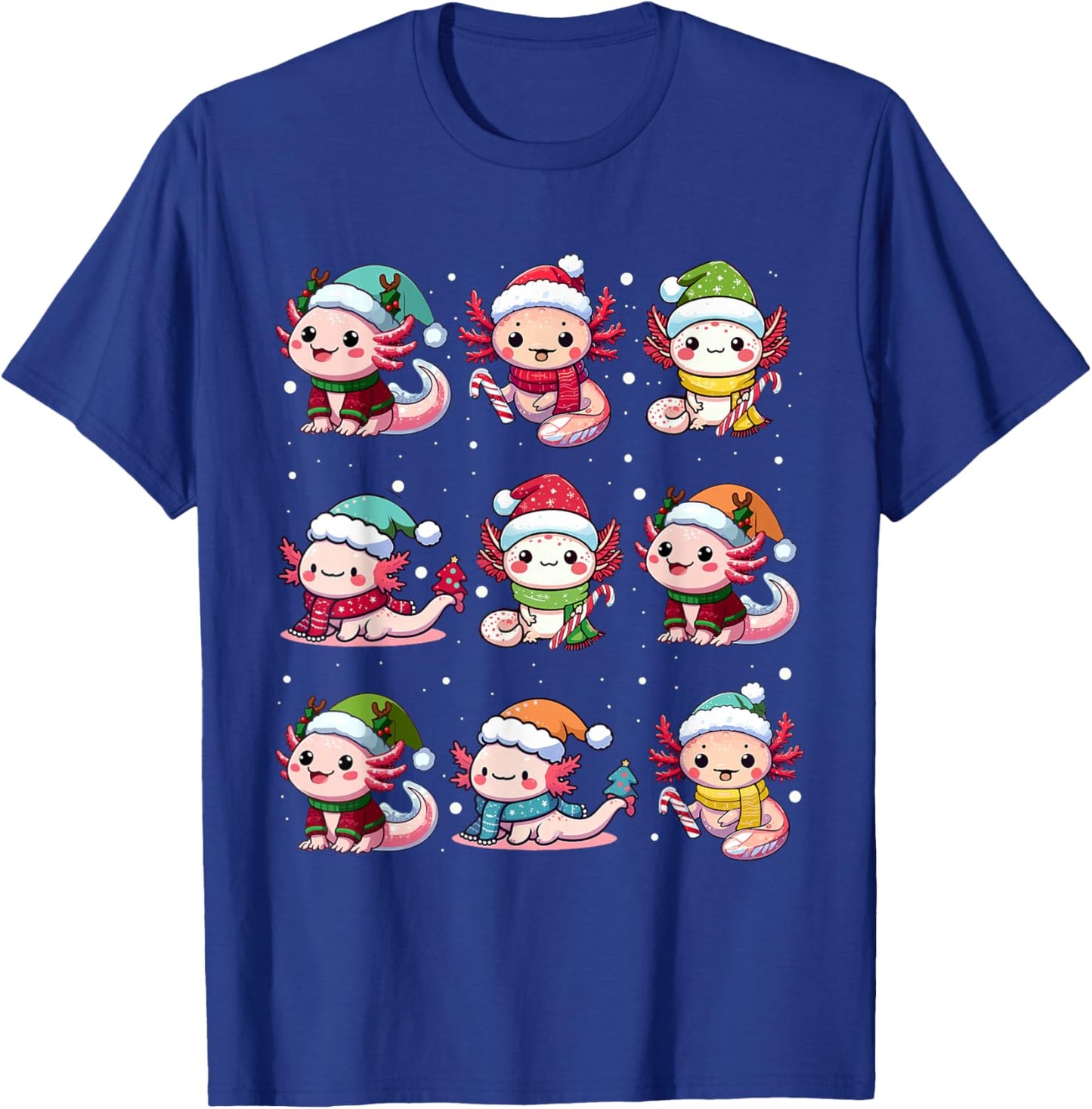 Cute Axolotl Santa Hat Xmas Lights Japanese Christmas Anime T-Shirt - T-Shirt | Royal