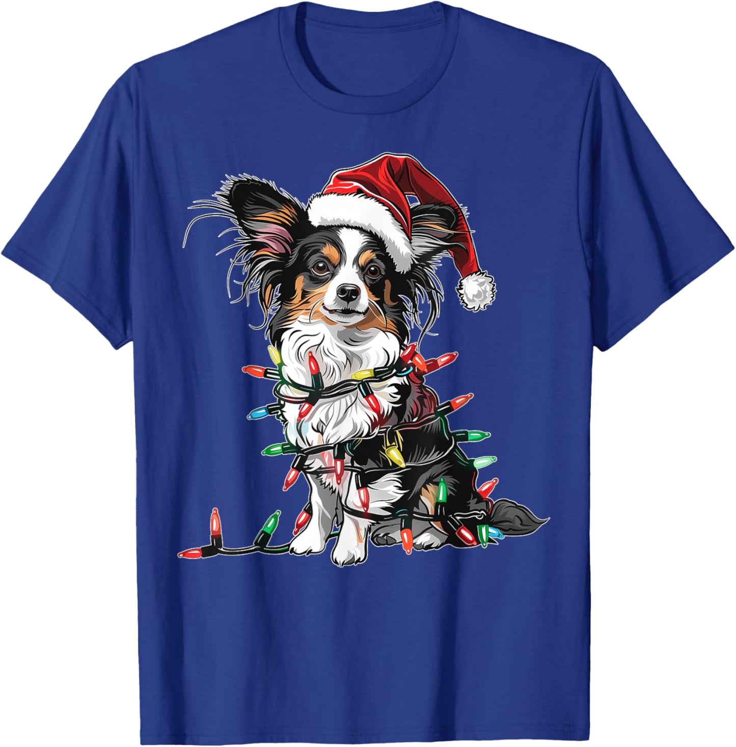 Cute Papillon Dog Christmas Hat Xmas T-Shirt - T-Shirt | Royal