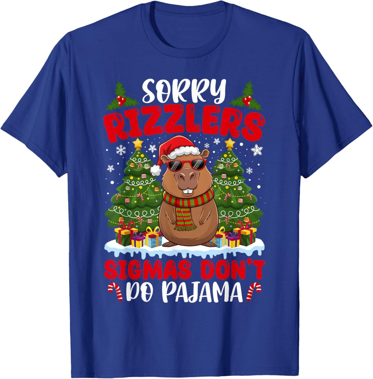 Sigmas Don't Do Pajamas Funny Gen Alpha Christmas Capybara T-Shirt - T-Shirt | Royal
