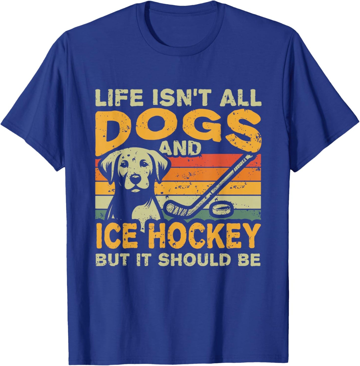Adult Retro Themed Dog And Hockey Black Small T-Shirt - T-Shirt | Royal
