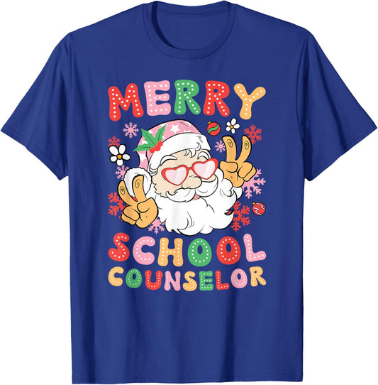 Merry School Counselor Christmas School Counseling Xmas T-Shirt - T-Shirt | Royal
