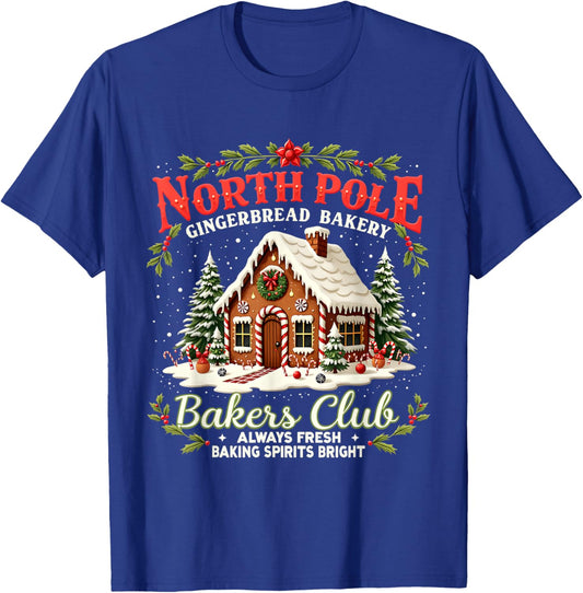 Merry Christmas North Pole Gingerbread Bakery Bakers Club T-Shirt - T-Shirt | Royal