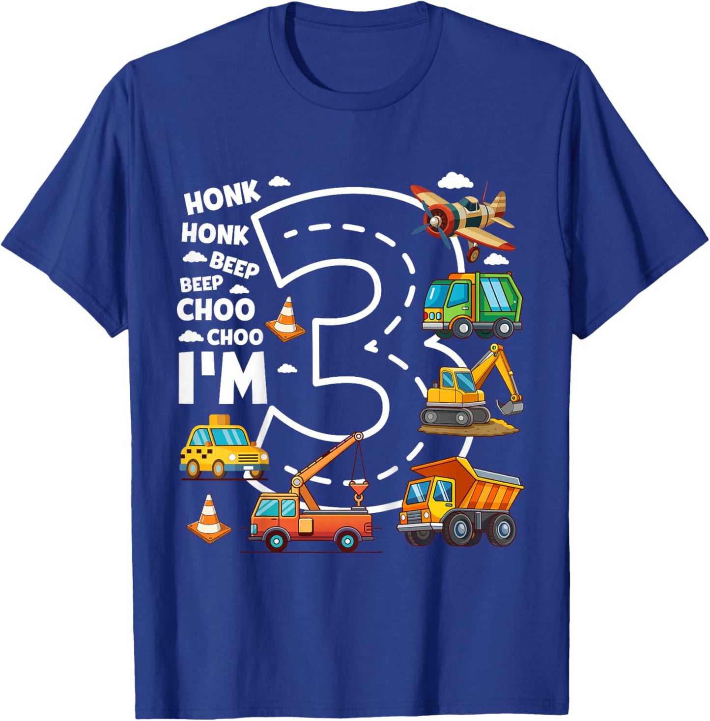 Kids 3 Year Old Transportation Birthday Boy 3rd Toddler Truck Car T-Shirt - T-Shirt | Royal