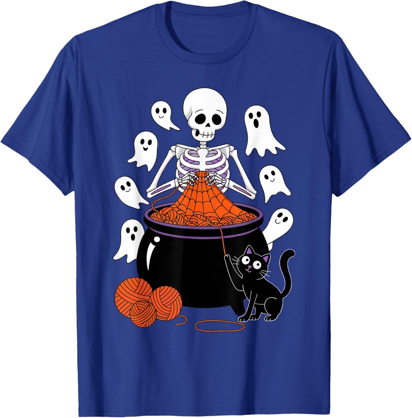 Crochet Halloween Skeleton Knitting Pumpkin Ghost Crocheter T-Shirt - T-Shirt | Royal