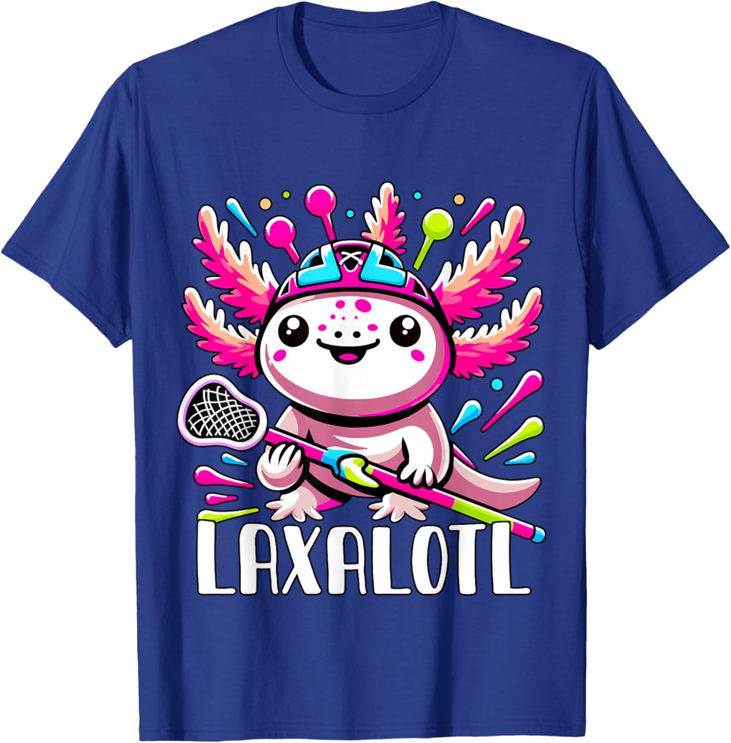 Laxalotl Axolotl Lacrosse Player T-Shirt - T-Shirt | Royal