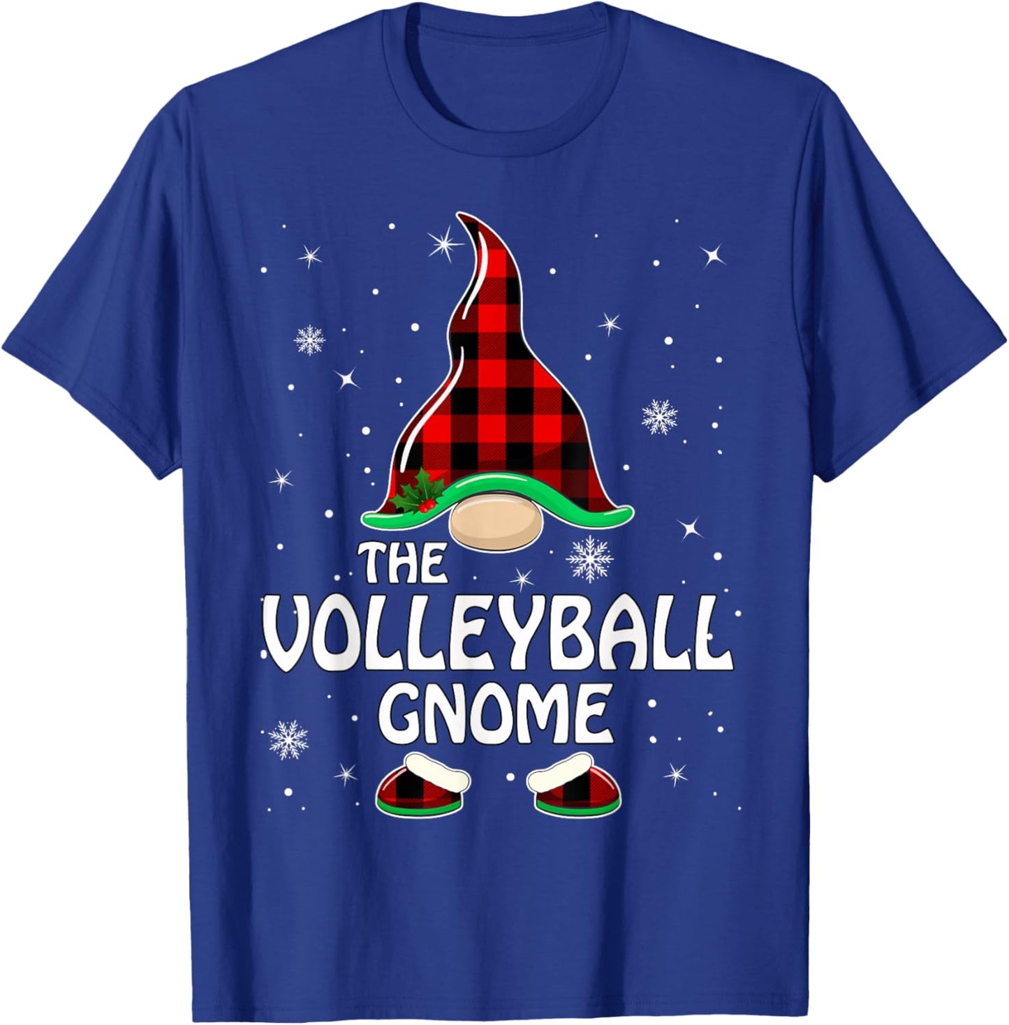 Volleyball Gnome Buffalo Plaid Matching Family Christmas T-Shirt - T-Shirt | Royal