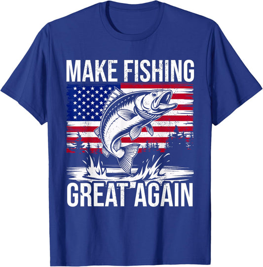 Funny Fishing & Trump Fisherman Gifts American Flag Red Wave T-Shirt - T-Shirt | Royal