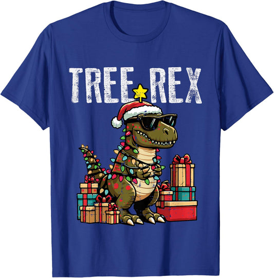 Kids Christmas Dinosaur Tree Rex Xmas Trex Toddler Boys Kid Youth T-Shirt - T-Shirt | Royal