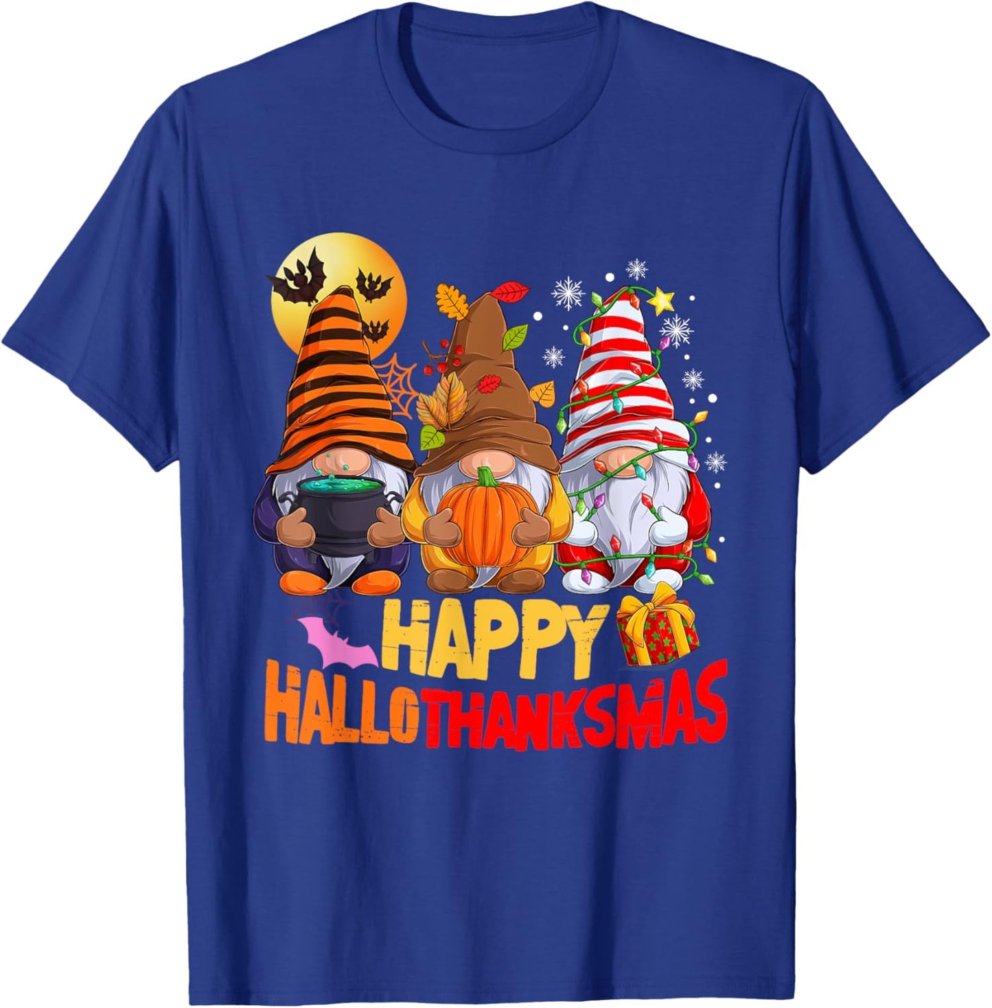Happy Hallothanksmas Gnomes Lover Halloween Merry Christmas T-Shirt - T-Shirt | Royal