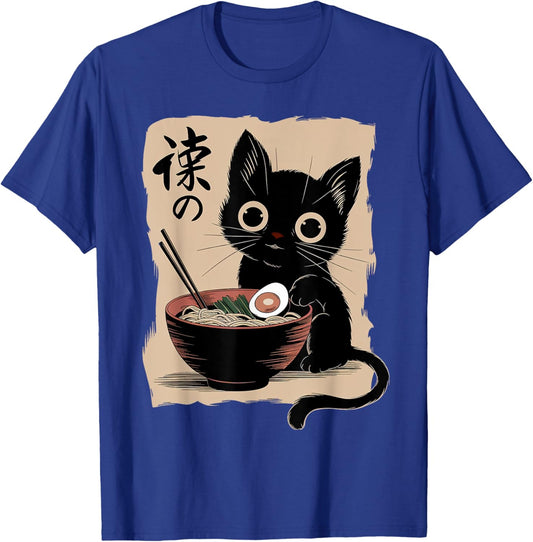 Black Cat Ramen Japanese Kawaii Anime Cat Ramen T-Shirt - T-Shirt | Royal