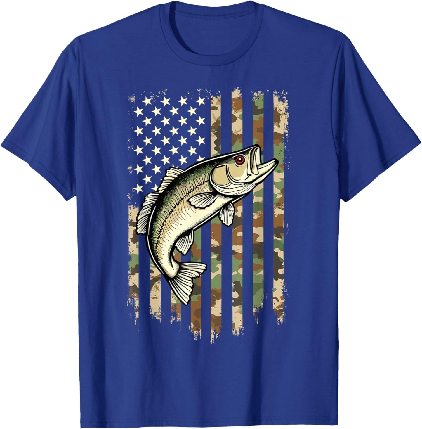 Fishing Camouflage USA American Flag Camo Fisherman T-Shirt - T-Shirt | Royal