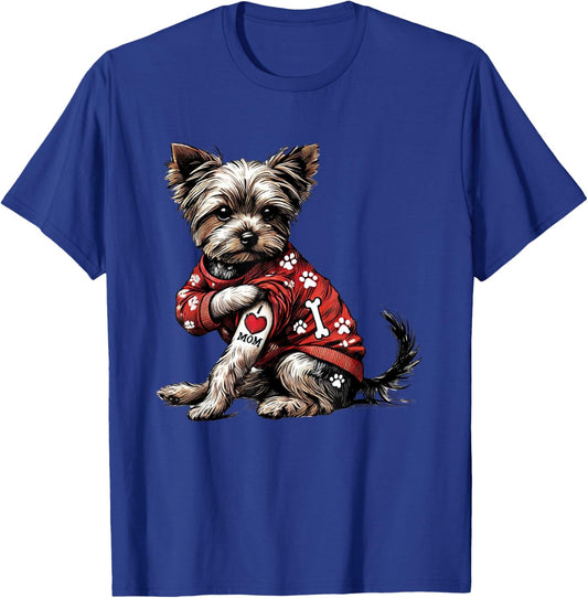 Funny I Love Mom Tattoo Yorkshire Terrier Mom T-Shirt - T-Shirt | Royal
