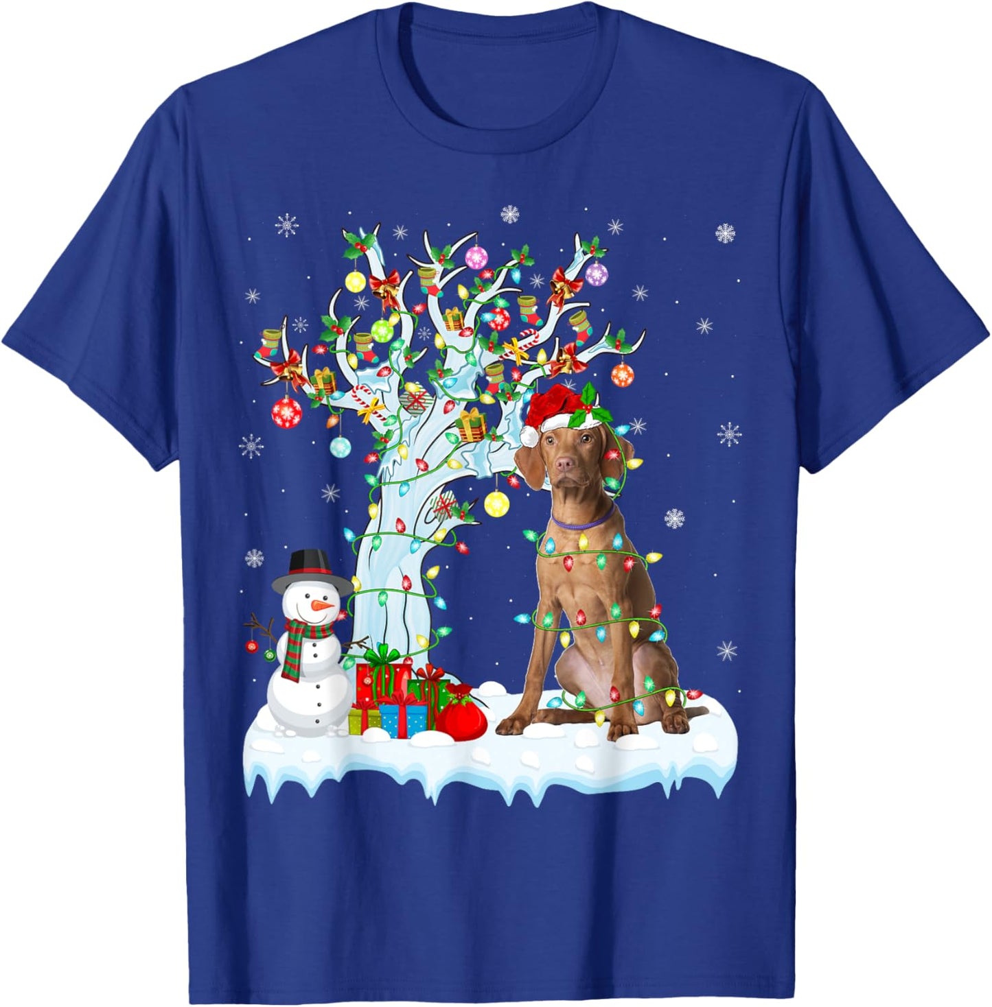 Vizsla Dog Xmas Lighting Tree Santa Hat Vizsla Christmas Men Women Kids T-Shirt - T-Shirt | Royal