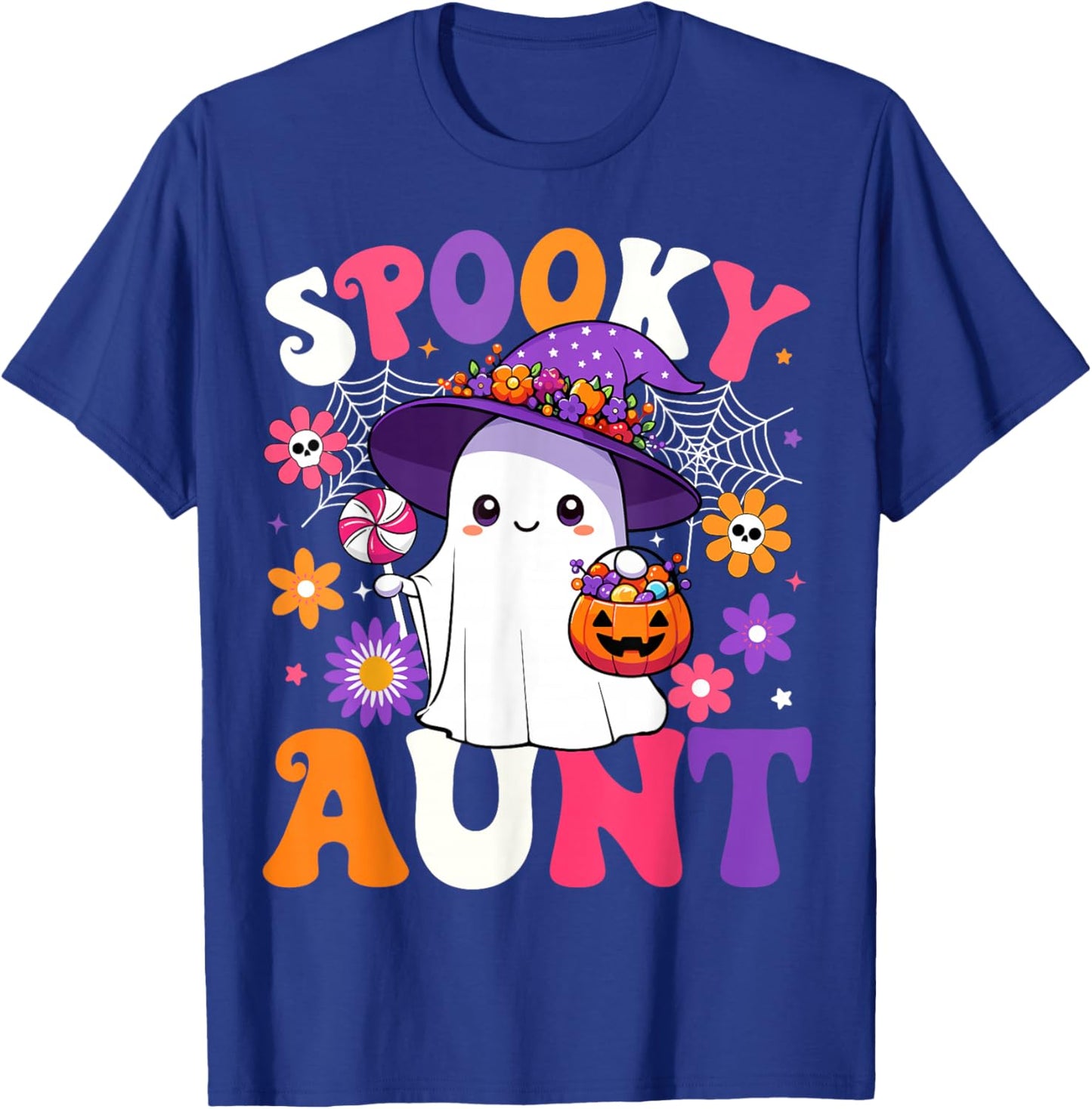 Groovy Spooky Aunt Halloween Ghost Pumpkin Halloween Auntie T-Shirt - T-Shirt | Royal