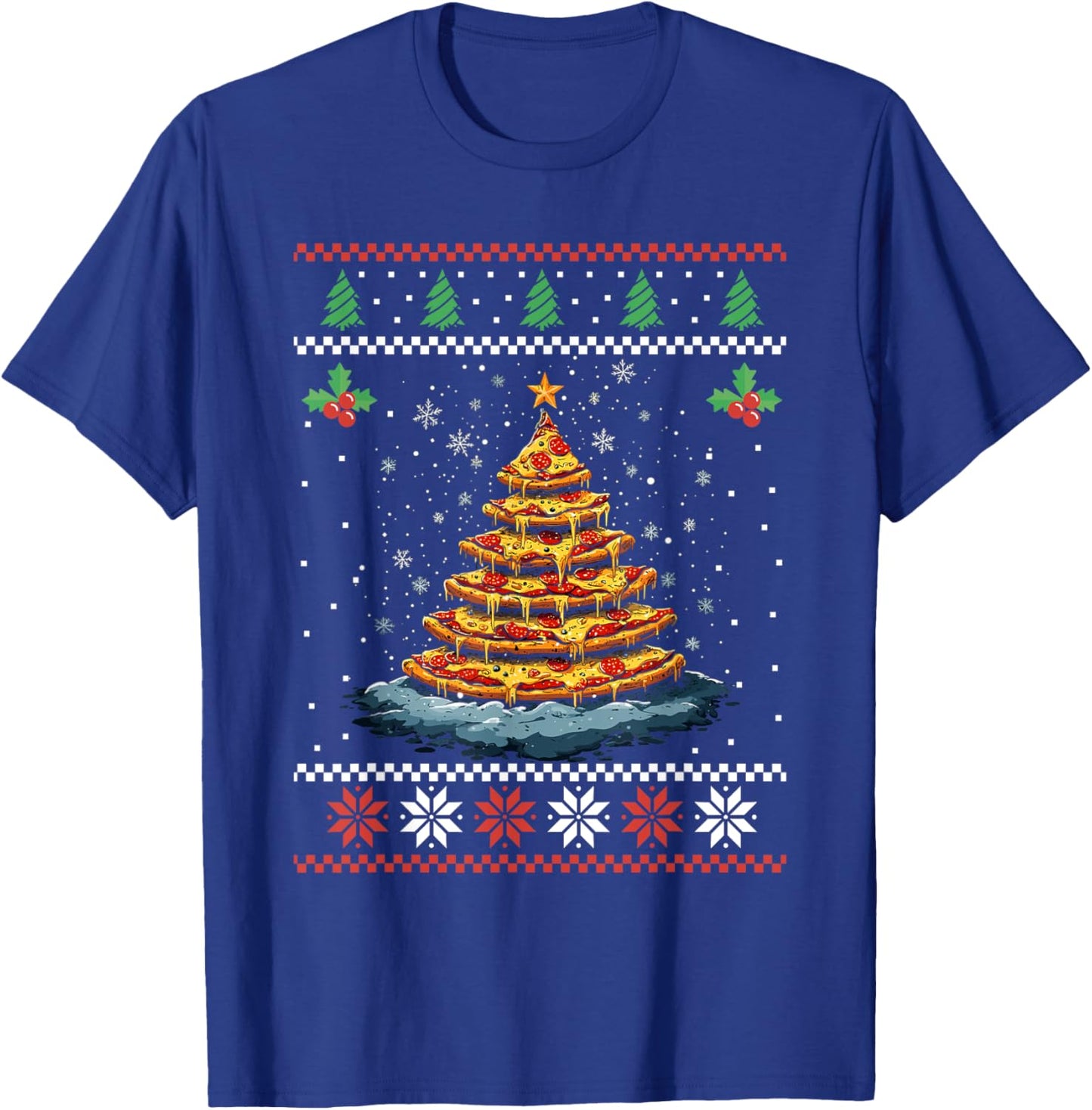 Pizza Christmas Tree Ugly Christmas Sweater Xmas Fast Food T-Shirt - T-Shirt | Royal