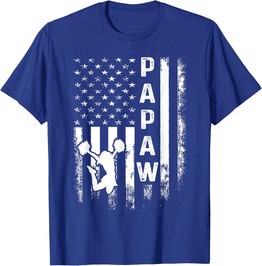 Cheerleader Cheer Papaw America Flag Vintage Xmas T-Shirt - T-Shirt | Royal