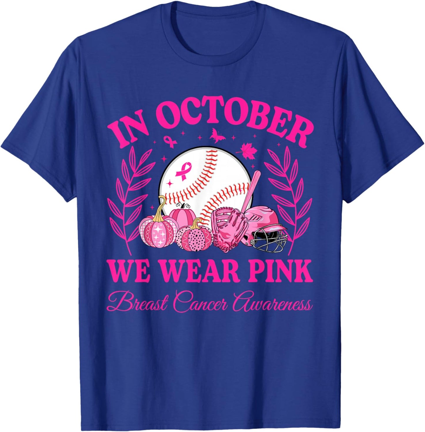 In October We Wear Pink Baseball Breast Cancer Kids Boy Girl T-Shirt - T-Shirt | Royal