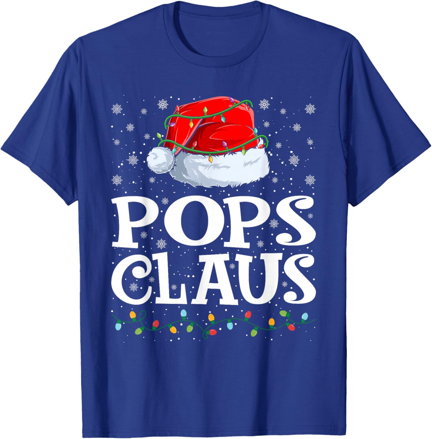 Pops Claus Christmas Lights Santa Hat Family Matching T-Shirt - T-Shirt | Royal