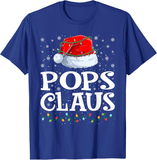 Pops Claus Christmas Lights Santa Hat Family Matching T-Shirt - T-Shirt | Royal