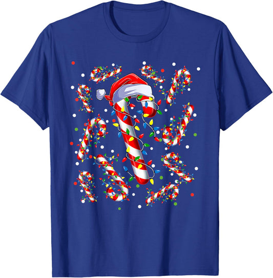 Candy Cane Santa Hat Christmas Xmas Lights Red And White T-Shirt - T-Shirt | Royal