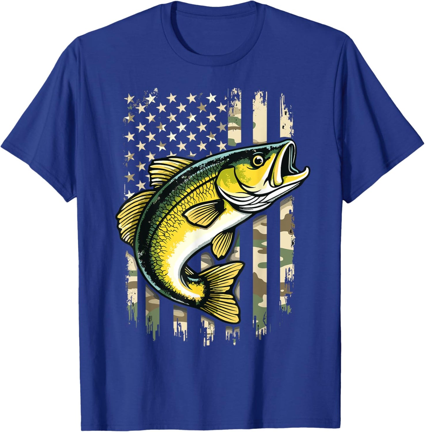 Fish Camo US Flag Cool Fishing Patriotic T-Shirt - T-Shirt | Royal