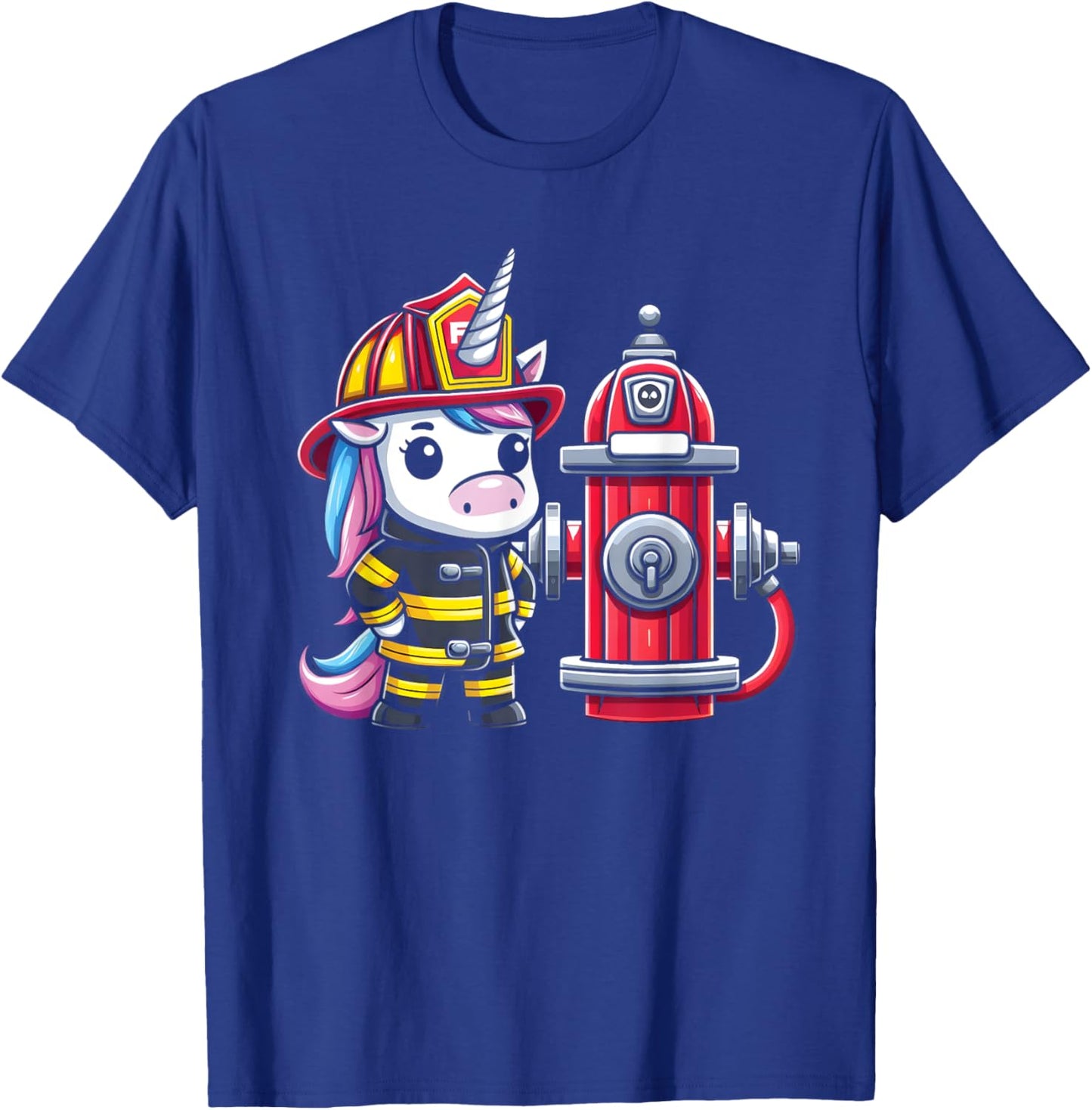 Firefighter Unicorn Fire Hydrant Fireman Kids Firefighting T-Shirt - T-Shirt | Royal