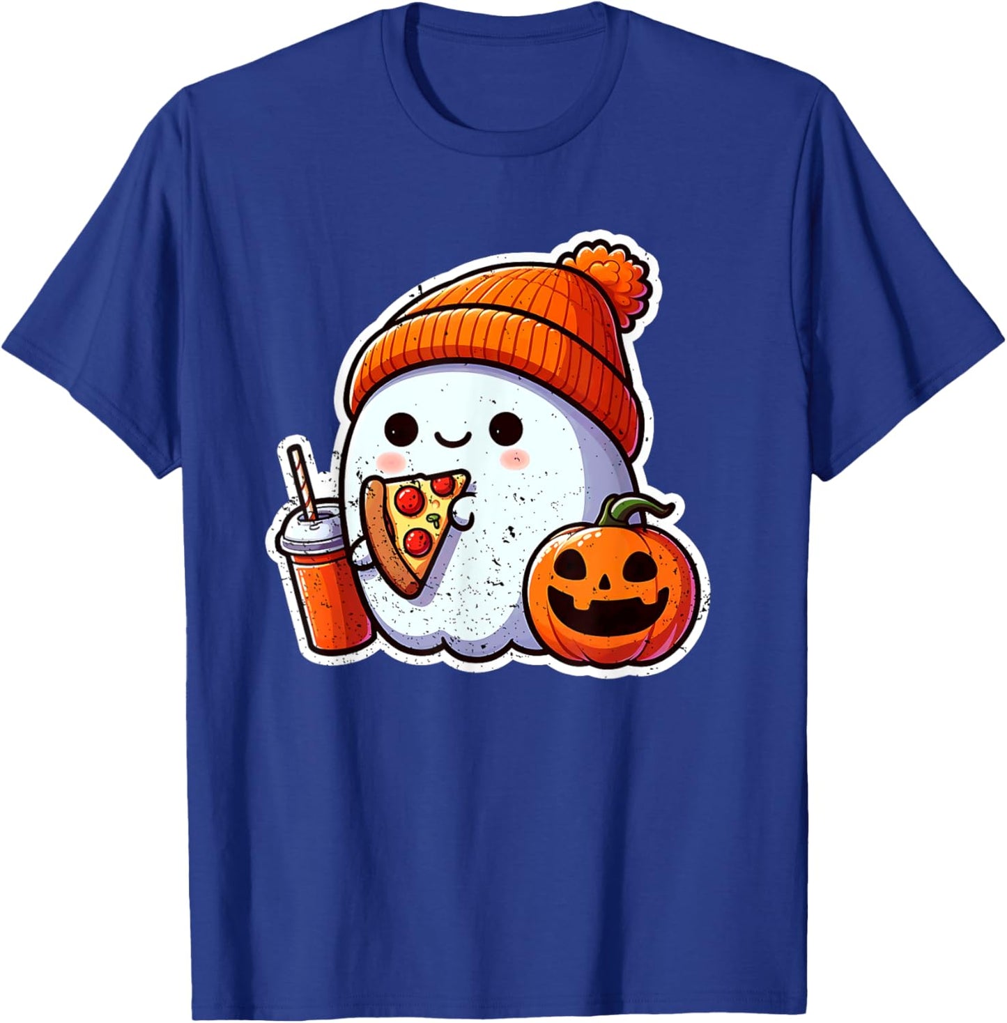 Halloween Ghost Coffee n Pizza Cute Costume Girl Kids Women T-Shirt - T-Shirt | Royal