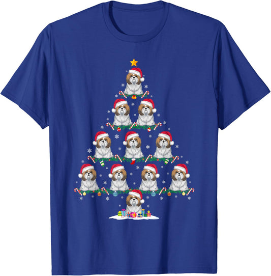 Shih Tzu Dog Christmas Tree Pajama Men Women Kids Ugly Xmas T-Shirt - T-Shirt | Royal
