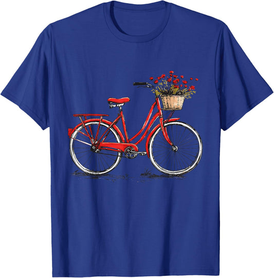 Bicycle with Basket of Flowers, Cyclist T-Shirt - T-Shirt | Royal