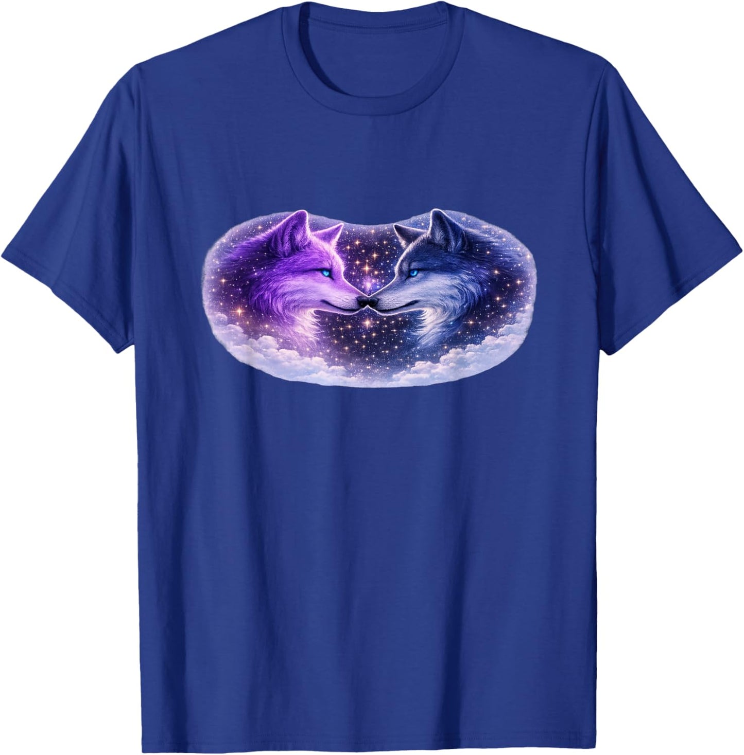 Celestial Purple Blue Wolves Cosmic Spirit Wolf Art T-Shirt - T-Shirt | Royal