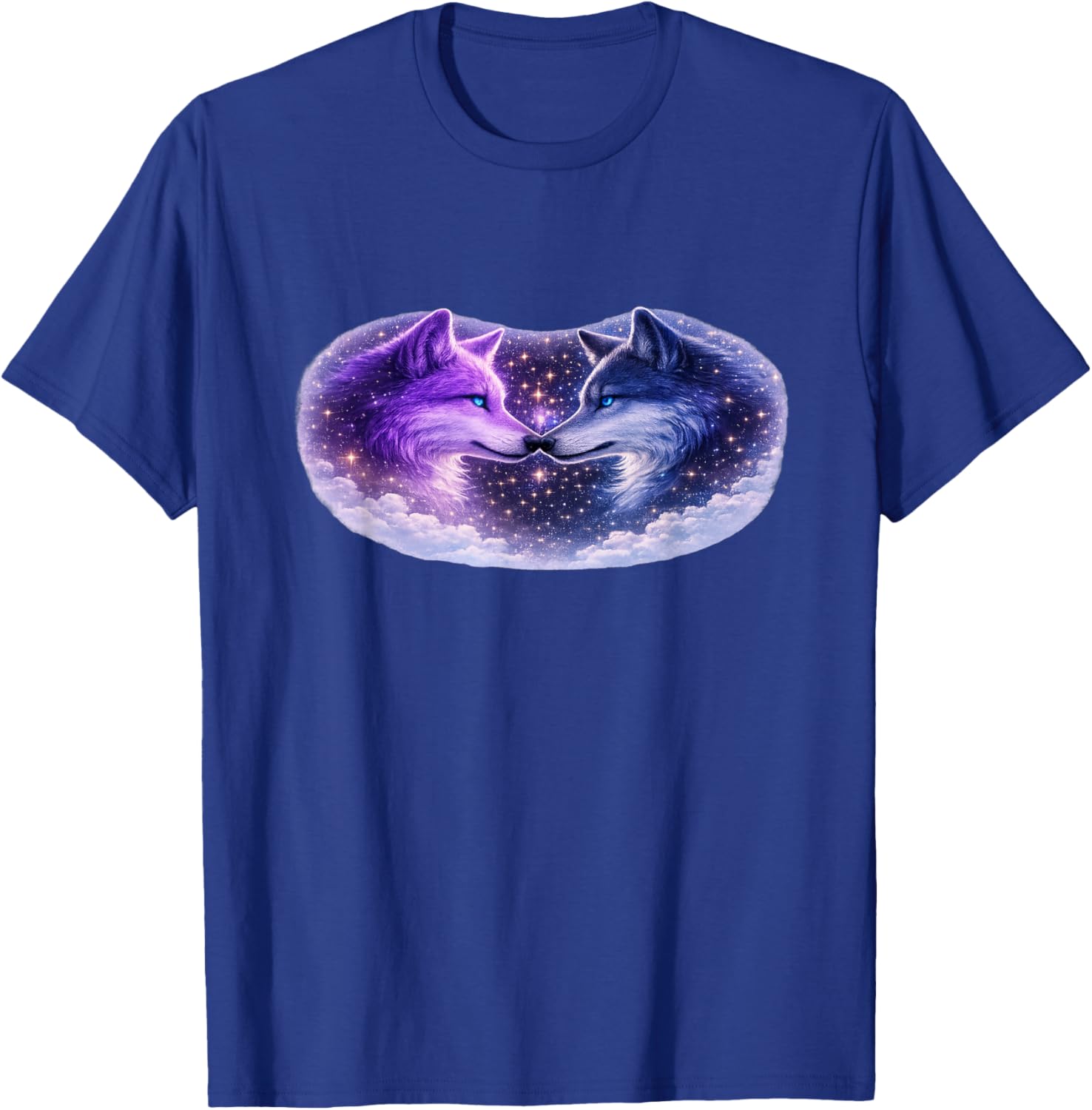 Celestial Purple Blue Wolves Cosmic Spirit Wolf Art T-Shirt - T-Shirt | Royal